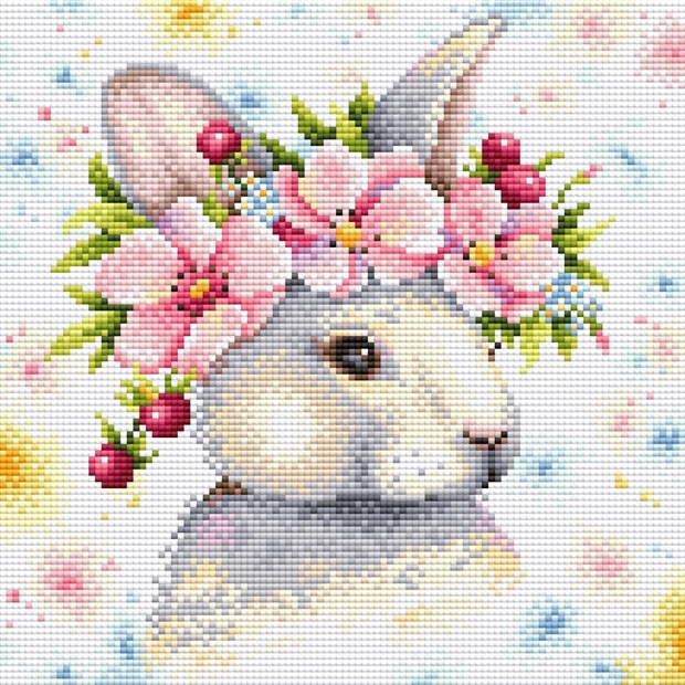 Набор алмазной мозаики Кролик в цветах. Стразы - фото 12275