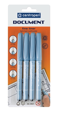 Линер DOCUMENT BL, металлический наконечник ассорти черный Centropen-2631/4 BL