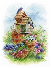 набор для вышивки крестом Летний пейзаж с скворечниками, цветами и птицами